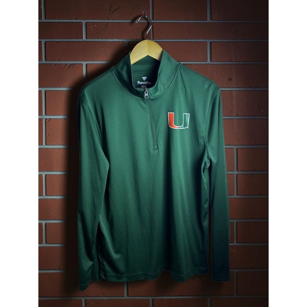 Fanatics Miami Hurricanes Quarter Zip Pullover Green Men's Medium